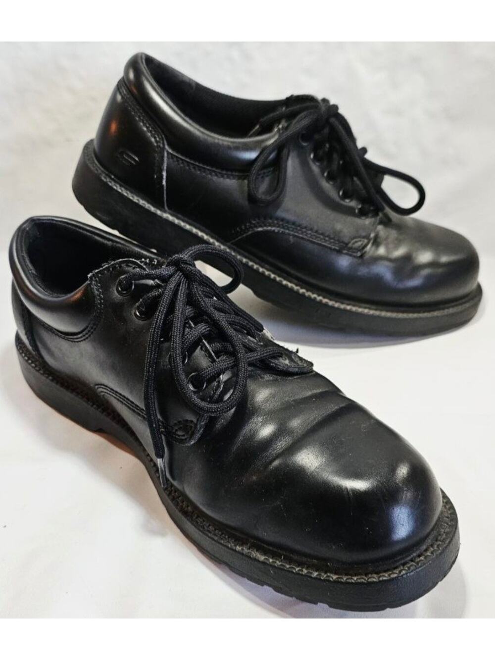 Skechers Mens Cottonwood Elks Lace up Leather Work/Uniform Shoes Black Sz 10.5